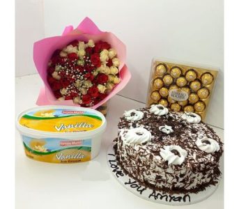 Roses, Cake, Ice Cream & Choco Combo