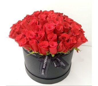 Red Roses Hat Box Bouquet